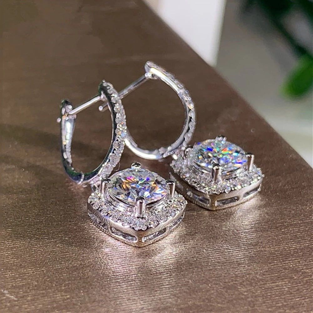 Elegant Silver Wedding Square Shape Women Drop Earrings