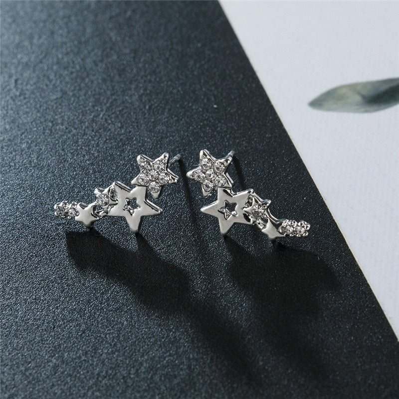 Star Shape Stud Earrings Inlaid Shiny Rhinestones Elegant Ear Jewelry Decorations For Women & Girls