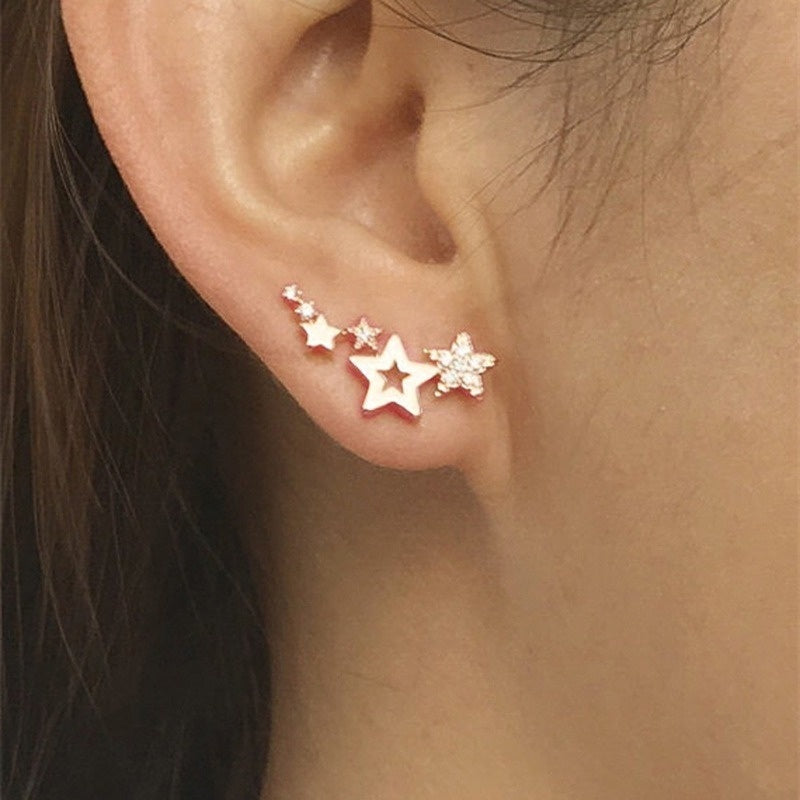 Star Shape Stud Earrings Inlaid Shiny Rhinestones Elegant Ear Jewelry Decorations For Women & Girls