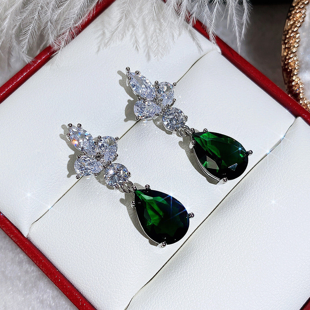 Teardrop Earrings Emerald Zircon Drop Earrings Ladies Wedding Earrings Party Jewelry