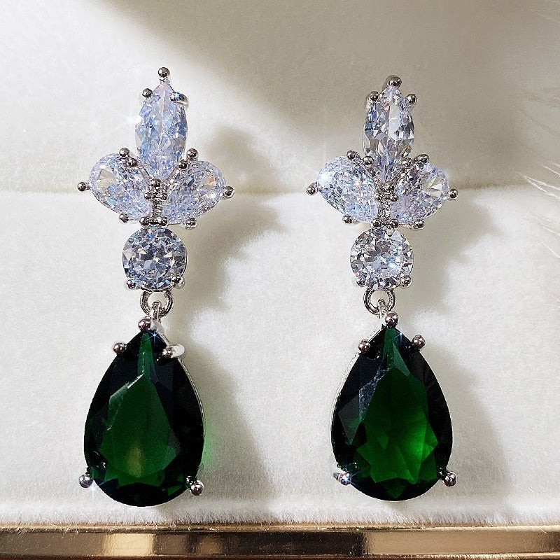 Teardrop Earrings Emerald Zircon Drop Earrings Ladies Wedding Earrings Party Jewelry