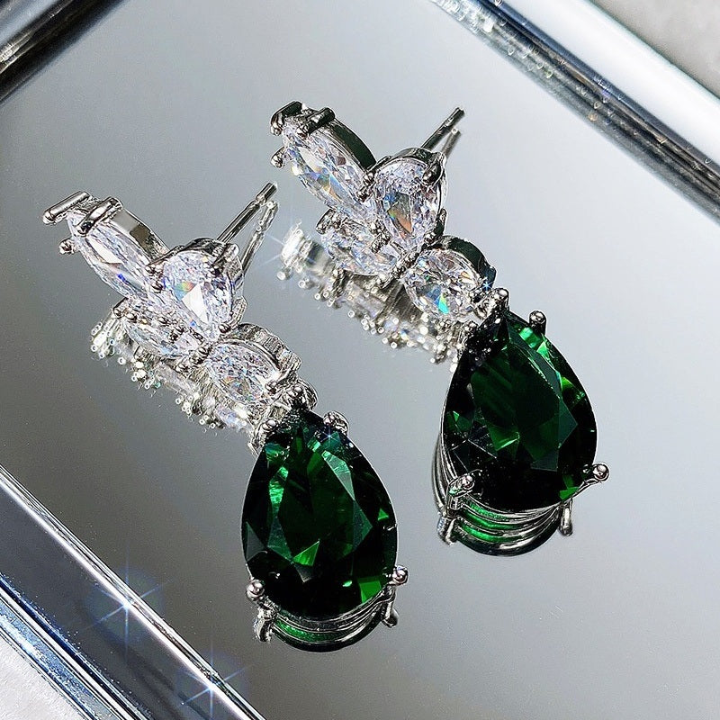 Teardrop Earrings Emerald Zircon Drop Earrings Ladies Wedding Earrings Party Jewelry