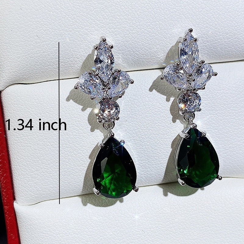 Teardrop Earrings Emerald Zircon Drop Earrings Ladies Wedding Earrings Party Jewelry