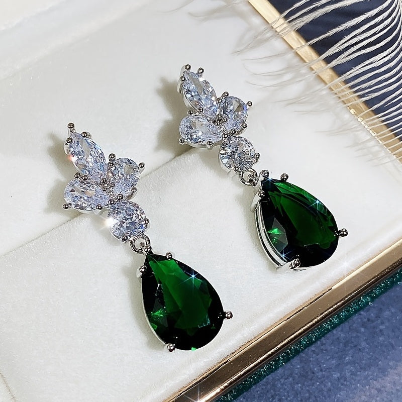 Teardrop Earrings Emerald Zircon Drop Earrings Ladies Wedding Earrings Party Jewelry