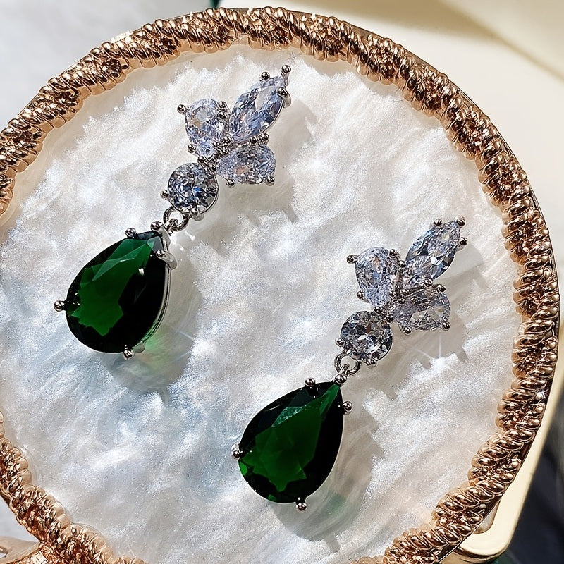 Teardrop Earrings Emerald Zircon Drop Earrings Ladies Wedding Earrings Party Jewelry