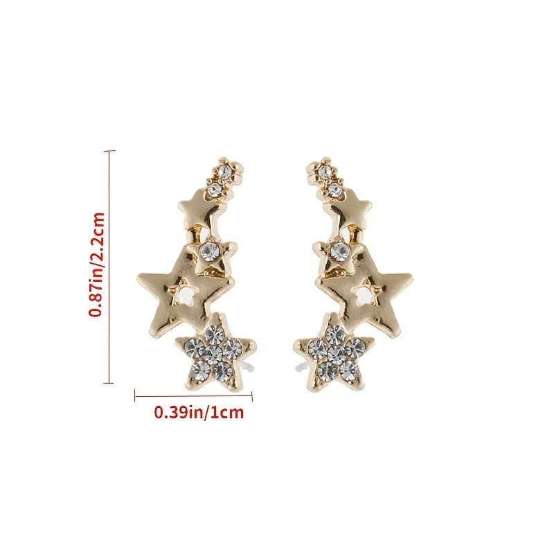 Star Shape Stud Earrings Inlaid Shiny Rhinestones Elegant Ear Jewelry Decorations For Women & Girls