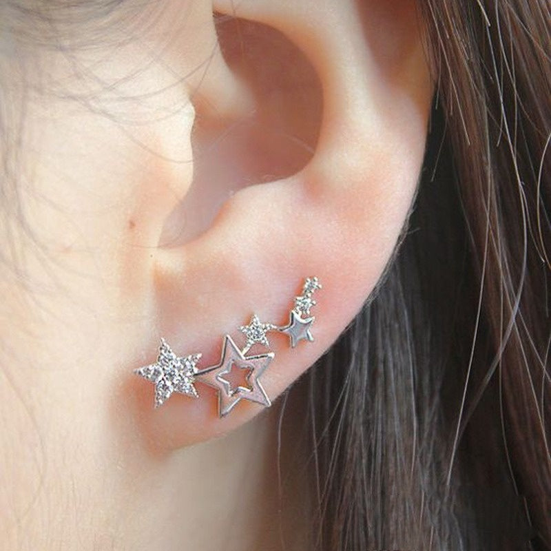 Star Shape Stud Earrings Inlaid Shiny Rhinestones Elegant Ear Jewelry Decorations For Women & Girls