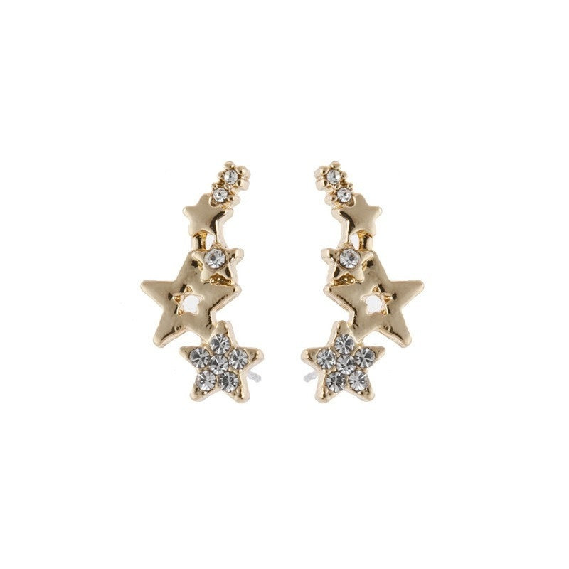 Star Shape Stud Earrings Inlaid Shiny Rhinestones Elegant Ear Jewelry Decorations For Women & Girls