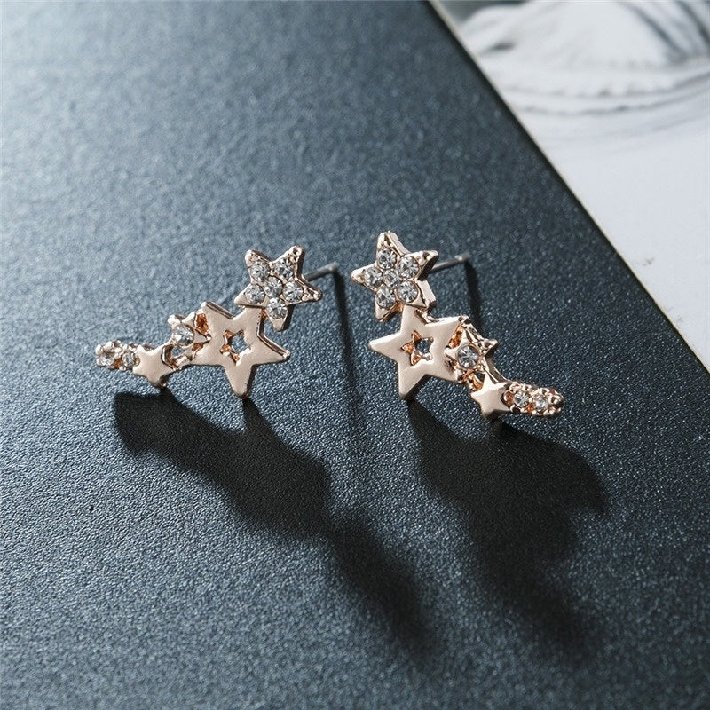 Star Shape Stud Earrings Inlaid Shiny Rhinestones Elegant Ear Jewelry Decorations For Women & Girls