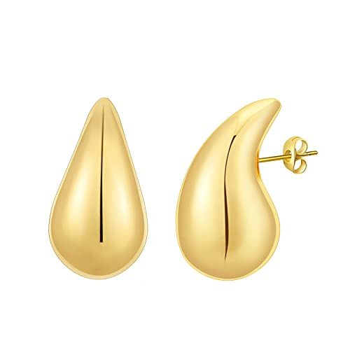 Apsvo Chunky Gold Hoop Earrings for Women, Lightweight Waterdrop Hollow Open Hoops, Hypoallergenic Gold Plated Earrings Fashion Jewelry for Women Girls