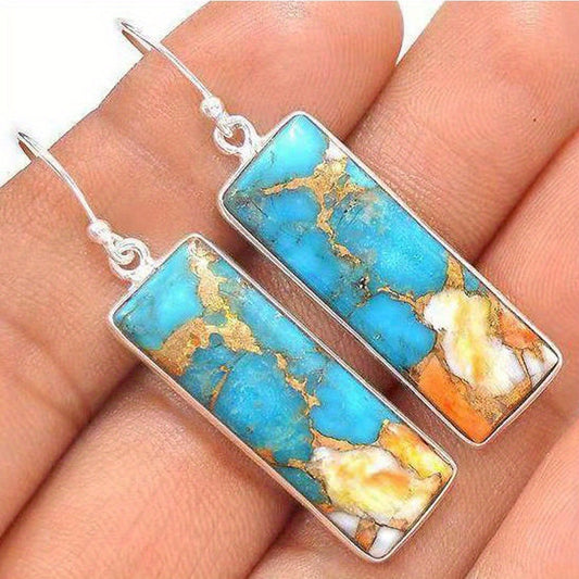 Silver Plated Natural Turquoise Natural Gemstones Earrings Wedding Engagement Bride Jewelry