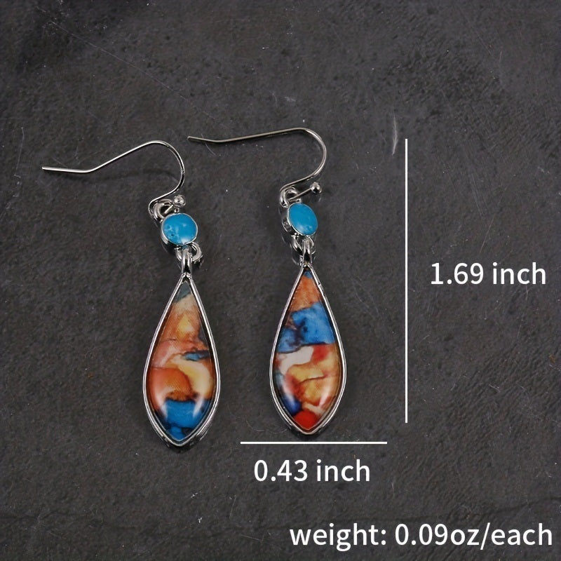 Silver Plated Natural Turquoise Natural Gemstones Earrings Wedding Engagement Bride Jewelry