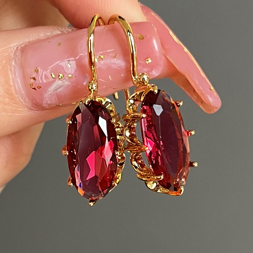 18K Gold Plated Chic Bridal Wedding Dangle Earrings Oval Faux Gemstone Earrings Women's Jewelry Gifts