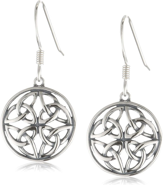 Amazon Collection Sterling Silver Celtic Knot Round Drop Wire Earrings