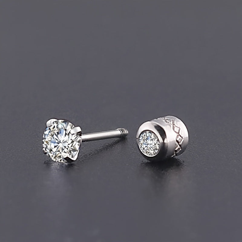 1 Pair Titanium Steel Earrings For Men; Clean Zircon Earrings Jewelry