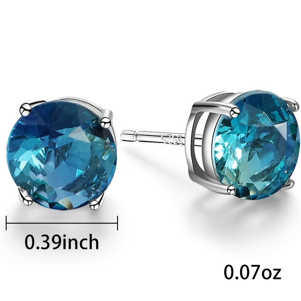 Sterling Silver Tourmaline Earrings; 925 Earrings; Color Earrings; Multi-color Anti-allergy; 678 Mm Round Single Gem Earrings; Suitable For Women And Teenagers