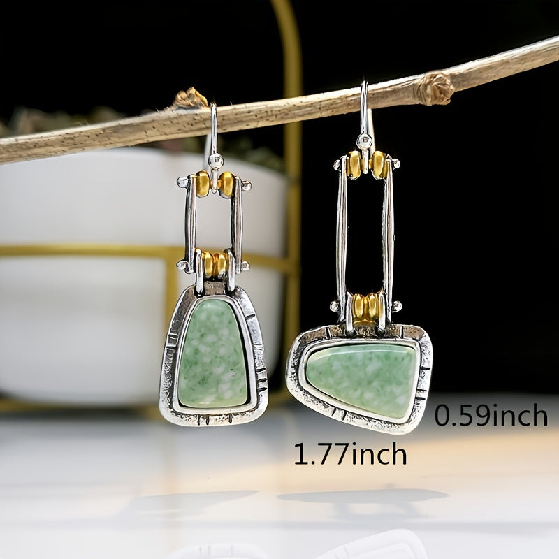 Chic Women Natural Gemstone Turquoise Stud Hook Dangle Earring Zircon Inlaid