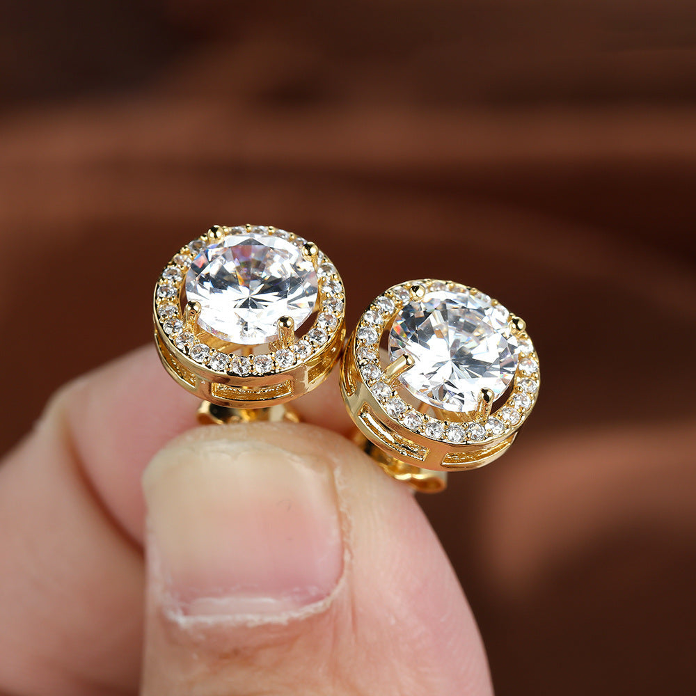 Female Luxury Crystal White Zircon Stud Earrings Dainty Rose Golden Silvery Color Round Earrings Vintage Wedding Earrings For Women