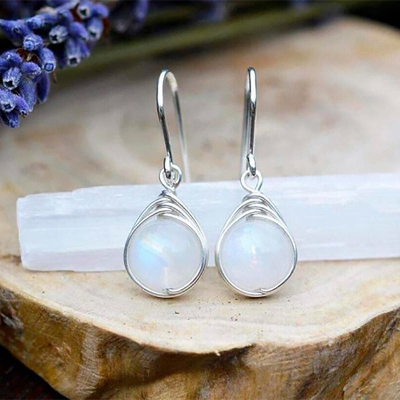 Vintage Silver Hook White Opal Drop Earring For Women