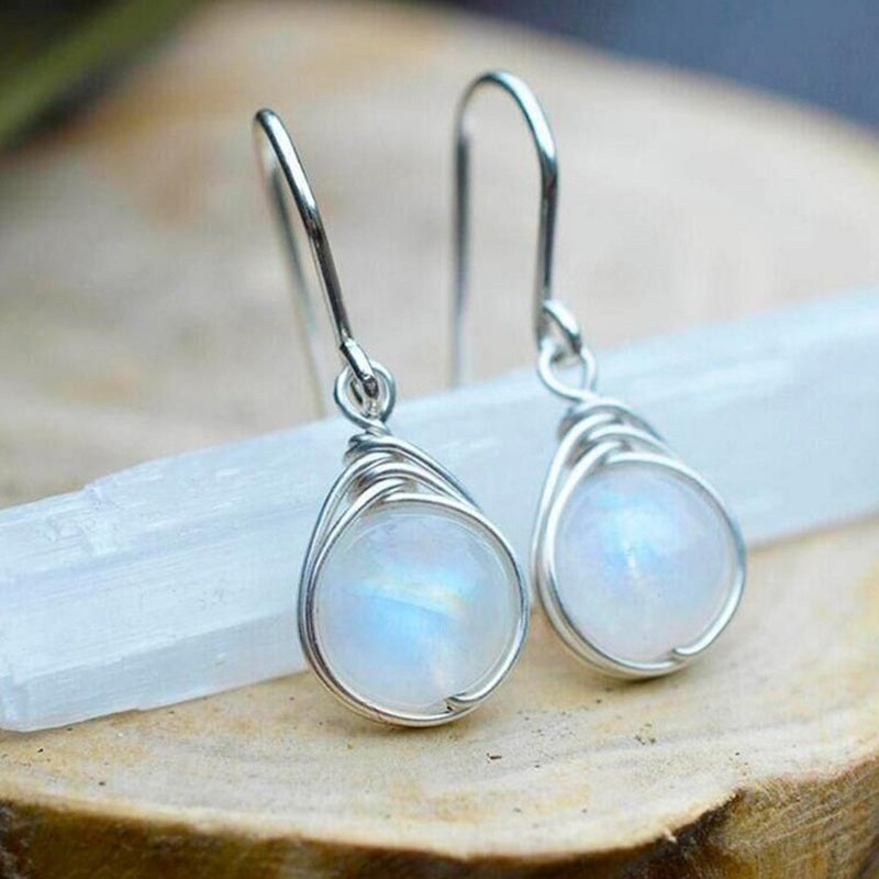 Vintage Silver Hook White Opal Drop Earring For Women