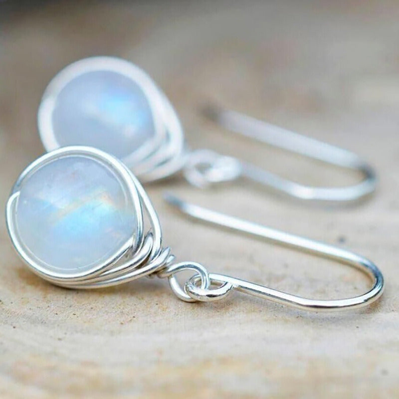 Vintage Silver Hook White Opal Drop Earring For Women