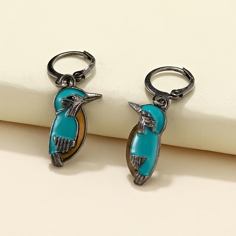 Chic Women Natural Gemstone Turquoise Stud Hook Dangle Earring Zircon Inlaid