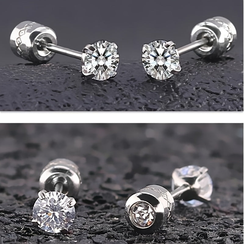 1 Pair Titanium Steel Earrings For Men; Clean Zircon Earrings Jewelry