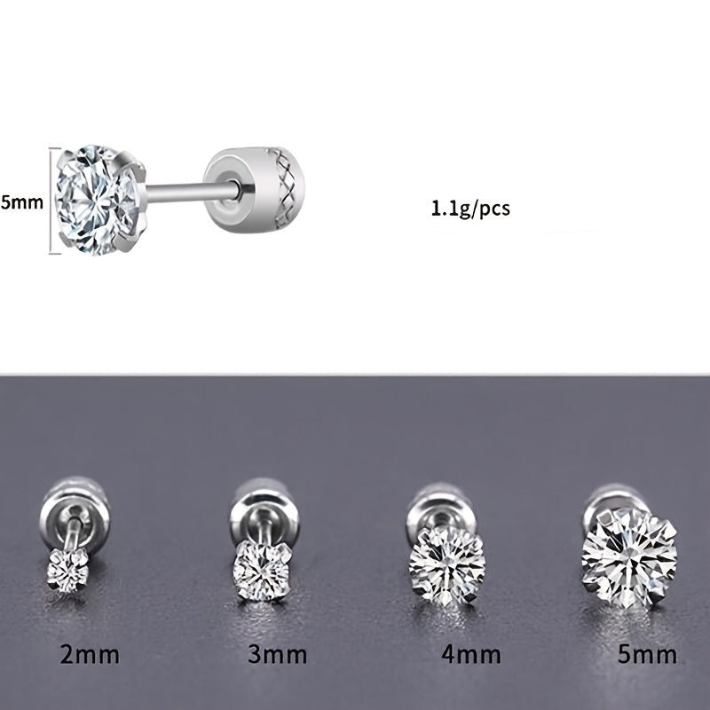 1 Pair Titanium Steel Earrings For Men; Clean Zircon Earrings Jewelry