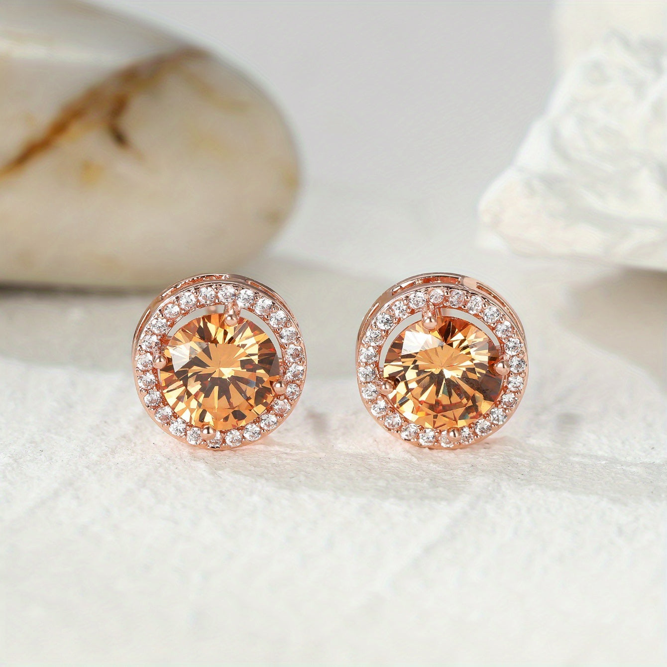 Female Luxury Crystal White Zircon Stud Earrings Dainty Rose Golden Silvery Color Round Earrings Vintage Wedding Earrings For Women