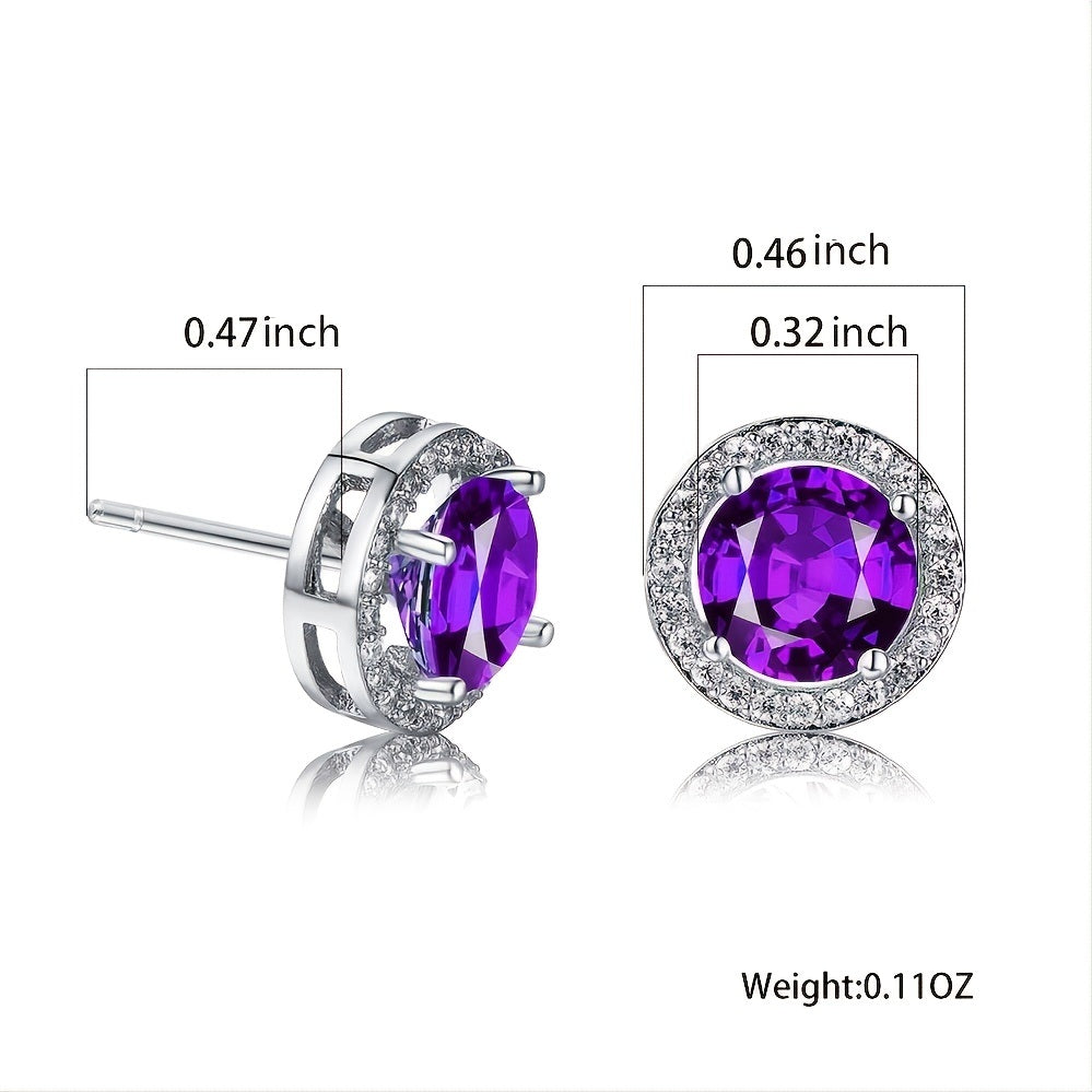 Female Luxury Crystal White Zircon Stud Earrings Dainty Rose Golden Silvery Color Round Earrings Vintage Wedding Earrings For Women