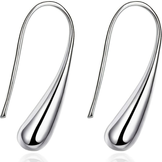 A Pair Of 925 Silver Fashion Simple Water Drop Shape Silver Earrings Women's Fine Jewelry