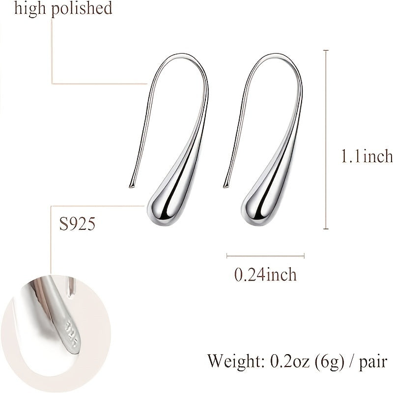 A Pair Of 925 Silver Fashion Simple Water Drop Shape Silver Earrings Women's Fine Jewelry