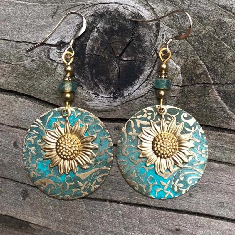 Boho Sunflower Earrings Creative Fashion Vintage Engagement Wedding Drop Earrings Female Jewelry Gifts