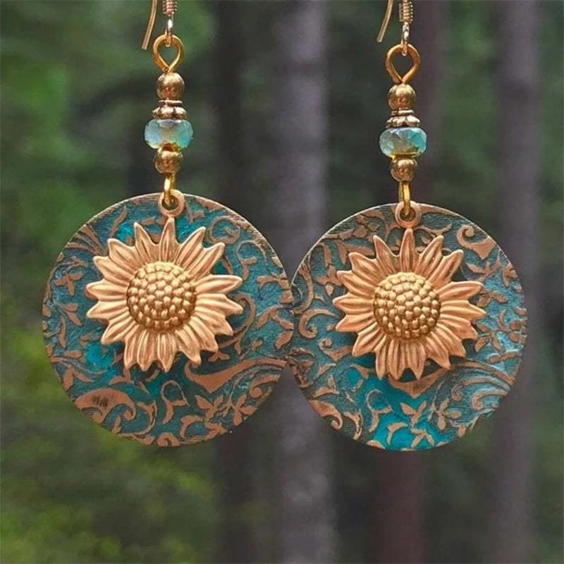 Boho Sunflower Earrings Creative Fashion Vintage Engagement Wedding Drop Earrings Female Jewelry Gifts