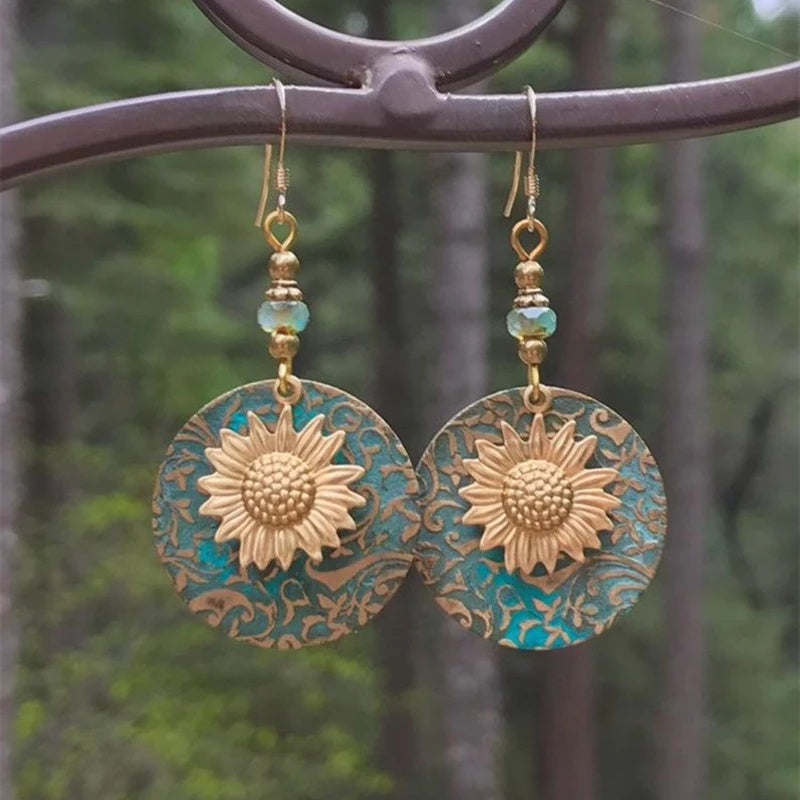 Boho Sunflower Earrings Creative Fashion Vintage Engagement Wedding Drop Earrings Female Jewelry Gifts