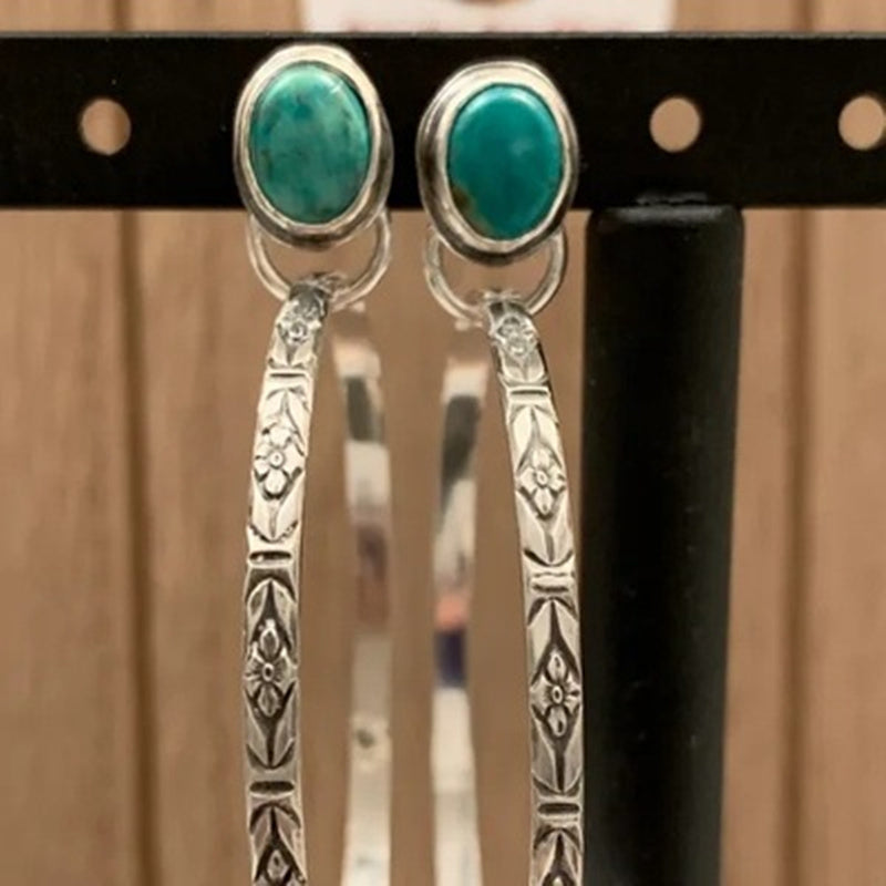 Chic Women Natural Gemstone Turquoise Stud Hook Dangle Earring Zircon Inlaid