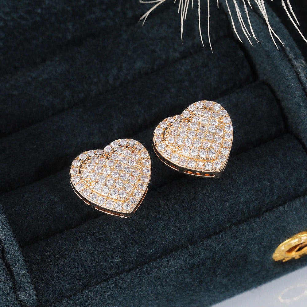 1 Pair Romantic Heart Shaped Micro Inlay Zircon Stud Earring