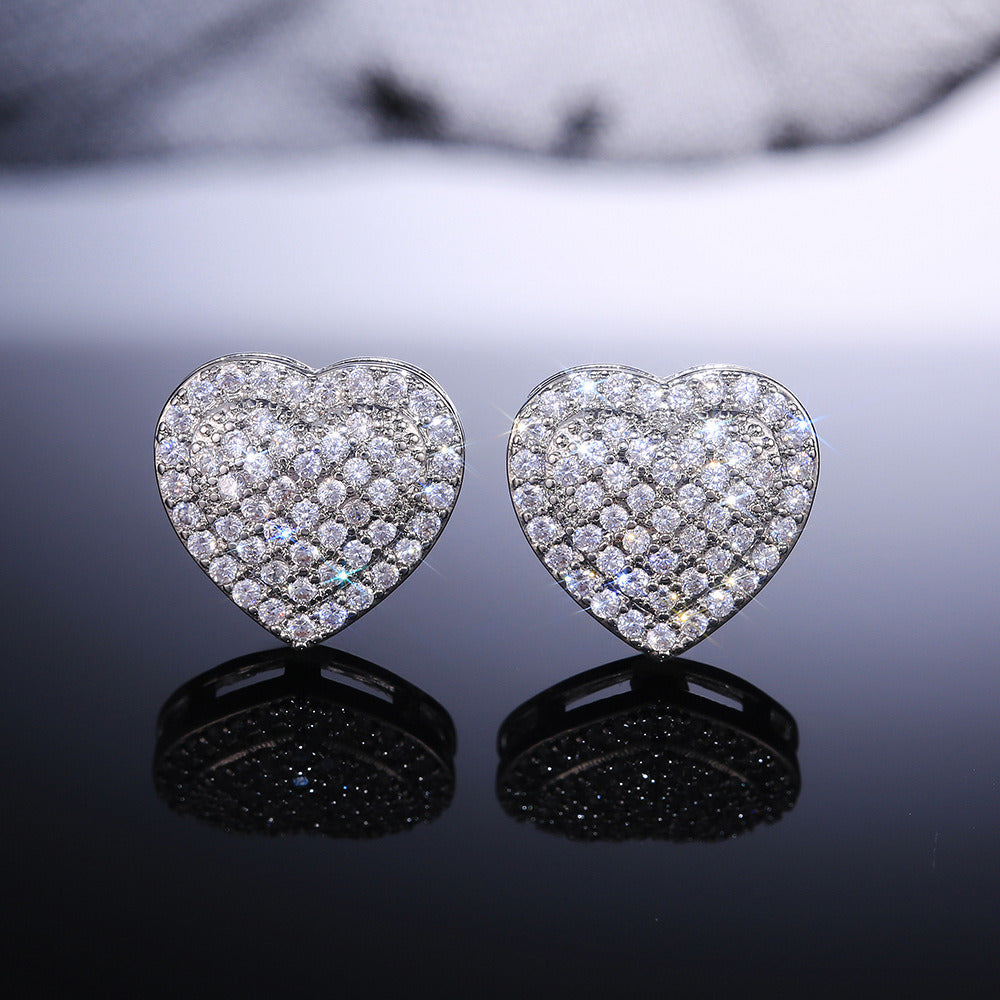 1 Pair Romantic Heart Shaped Micro Inlay Zircon Stud Earring