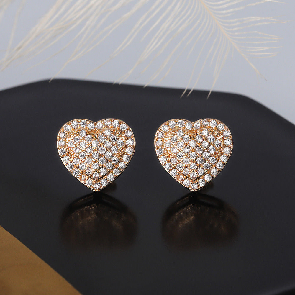 1 Pair Romantic Heart Shaped Micro Inlay Zircon Stud Earring