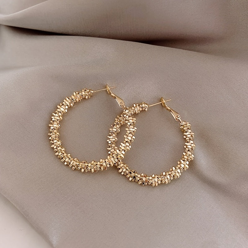 18K Gold Plated Glitter Sparkle Hoop Earring Chunky Circle Hoops Hypoallergenic Earrings For Women Girls Gifts