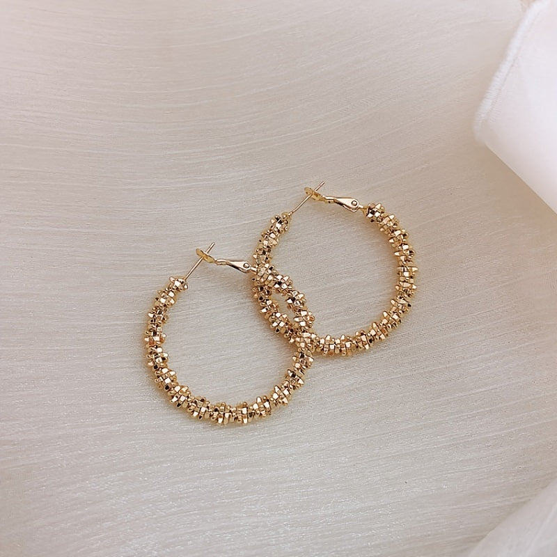 18K Gold Plated Glitter Sparkle Hoop Earring Chunky Circle Hoops Hypoallergenic Earrings For Women Girls Gifts