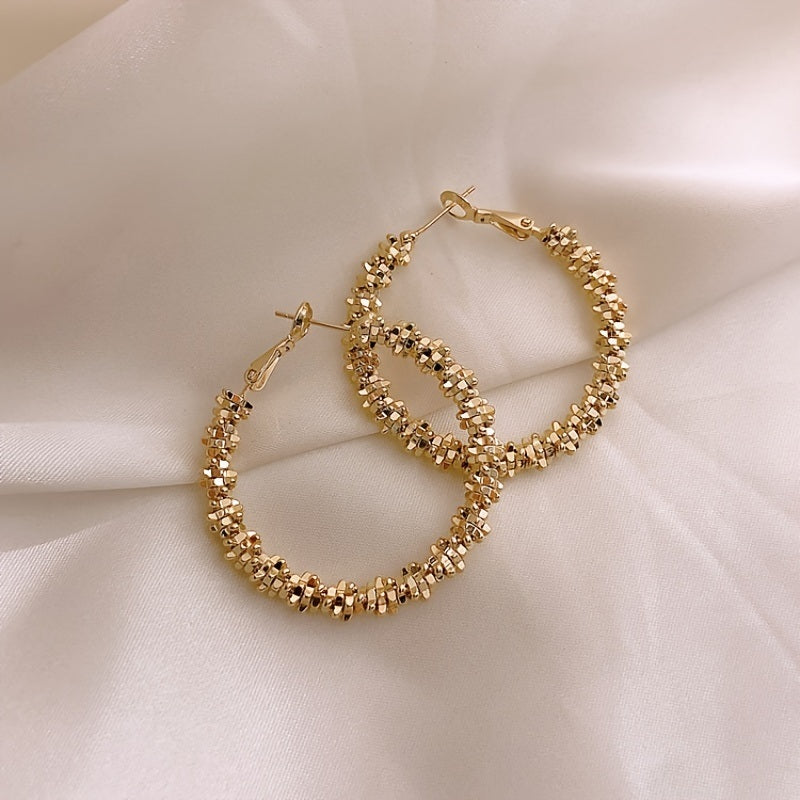 18K Gold Plated Glitter Sparkle Hoop Earring Chunky Circle Hoops Hypoallergenic Earrings For Women Girls Gifts