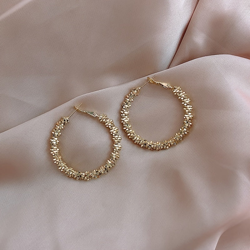 18K Gold Plated Glitter Sparkle Hoop Earring Chunky Circle Hoops Hypoallergenic Earrings For Women Girls Gifts