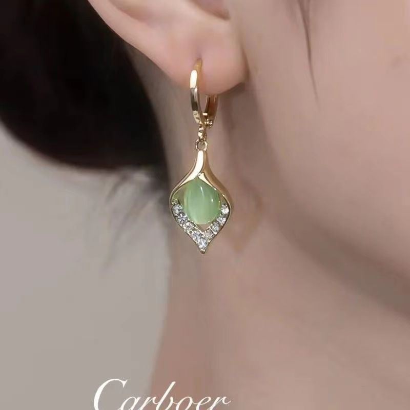 1 Pair Dangle Earrings; Green/White Opal Drop Style; Women's Jewelry