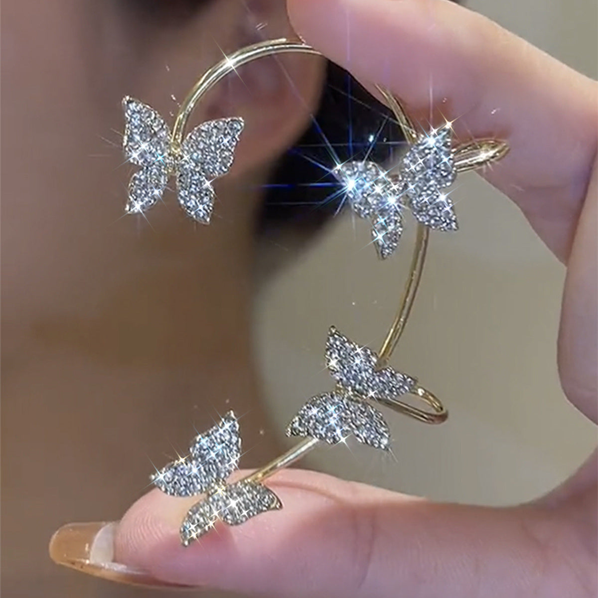 Shining Butterfly Zircon Cuff Earrings Non Piercing Earrings Luxury Jewelry For Women Girls Gift