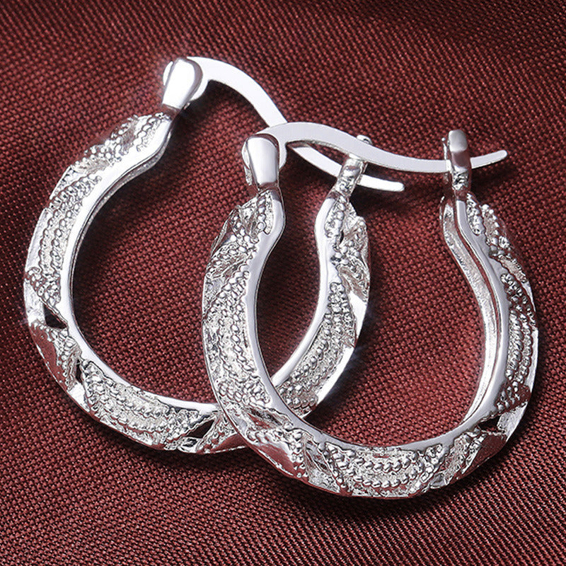 Simple Silver Textured Hoop Earrings