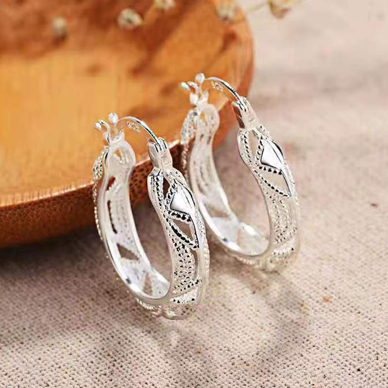 Simple Silver Textured Hoop Earrings