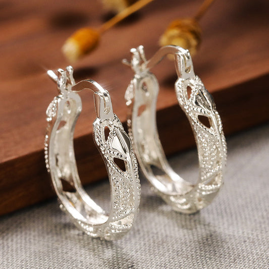 Simple Silver Textured Hoop Earrings