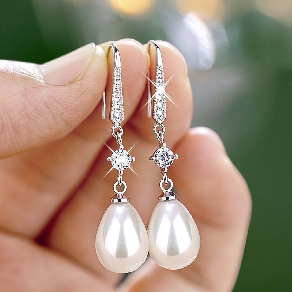 Hot Sale Water Drop Faux Pearl Zircon Earrings Wedding Bridesmaid Earrings Women's Fine Jewelry