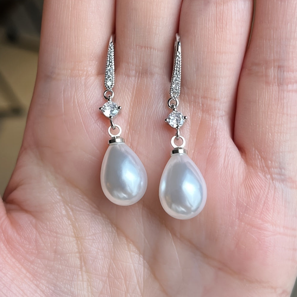 Hot Sale Water Drop Faux Pearl Zircon Earrings Wedding Bridesmaid Earrings Women's Fine Jewelry